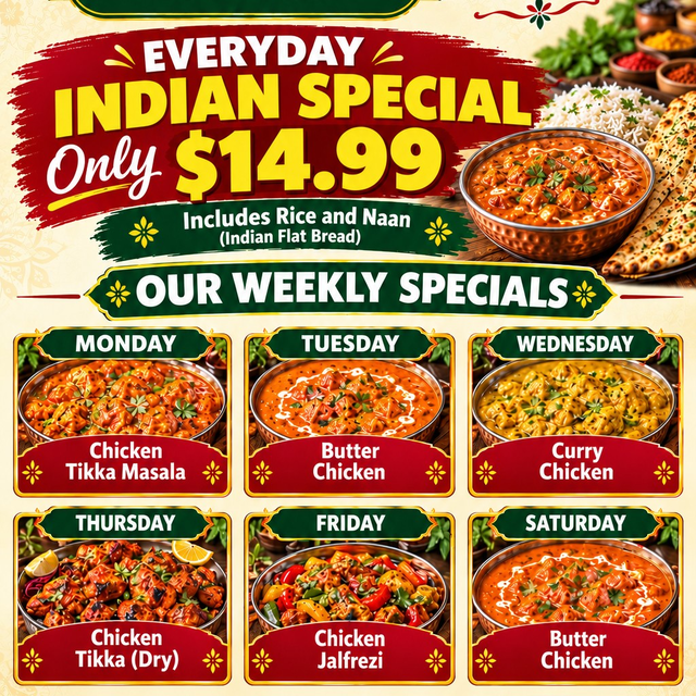 Daily Special (Large - with Rice & Garlic Butter Naan).